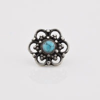 Silver Threadless End Flower Mandala with Turquoise