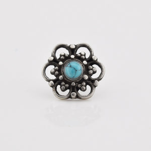 Silver Threadless End Flower Mandala with Turquoise