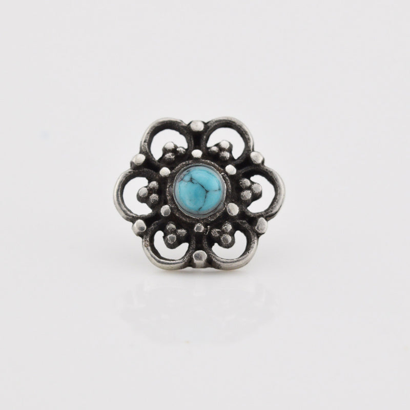 Silver Threadless End Flower Mandala with Turquoise