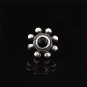 sterling silver threadless end, tribal dots surrounding a black onyx stone