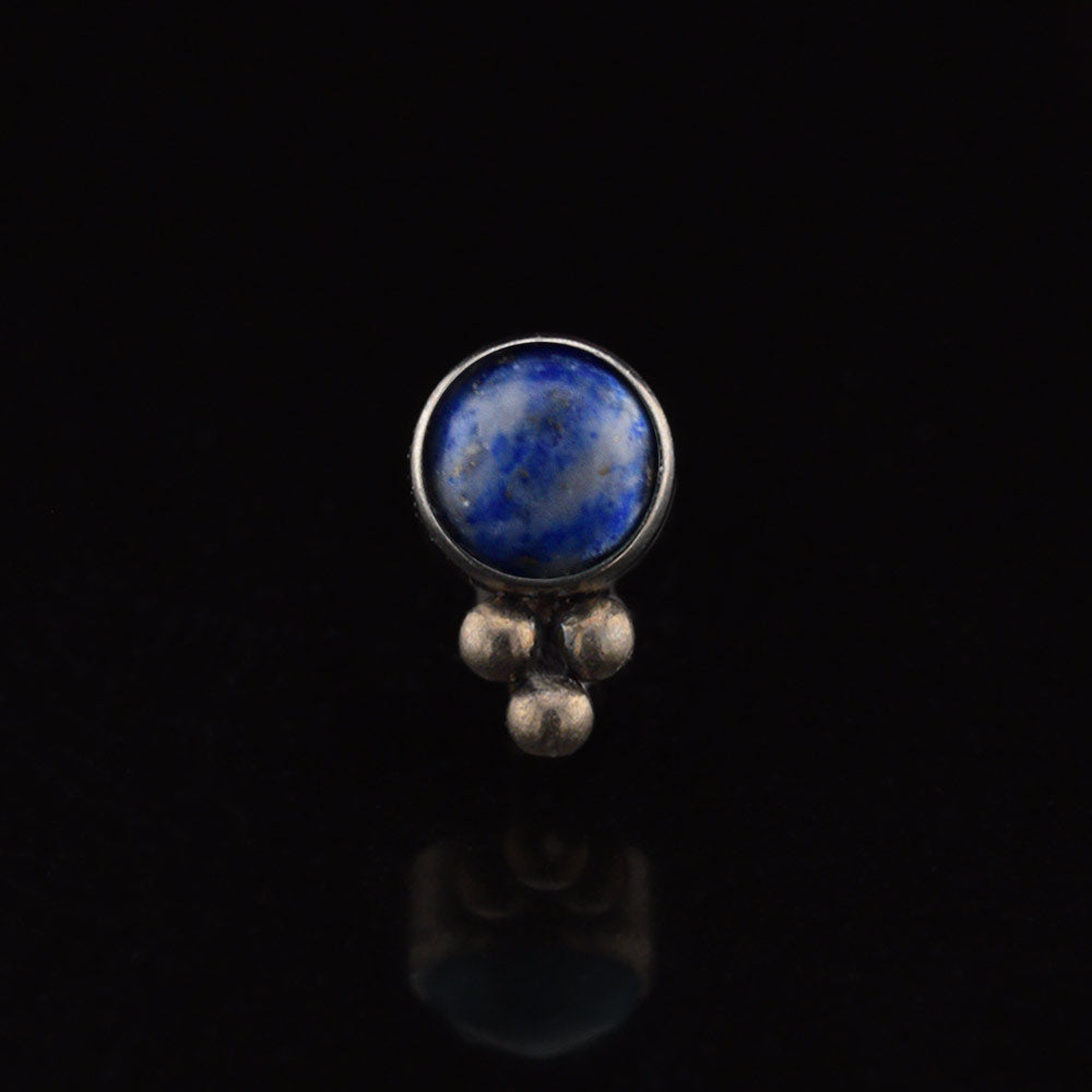 Threadless piercing end in titanium, lapis stone with triple beads