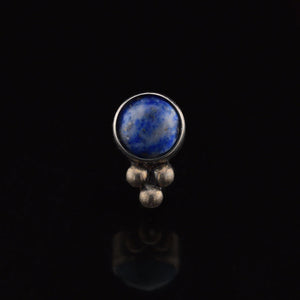 Threadless piercing end in titanium, lapis stone with triple beads