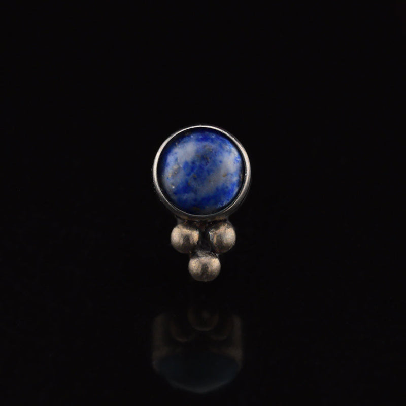 Threadless piercing end in titanium, lapis stone with triple beads