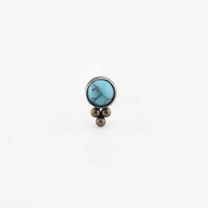 Turquoise Stone with Triple Titanium Beads, Threadless Piercing End