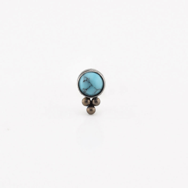 Turquoise Stone with Triple Titanium Beads, Threadless Piercing End