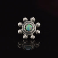 silver threadless end, tribal flower with opal stone
