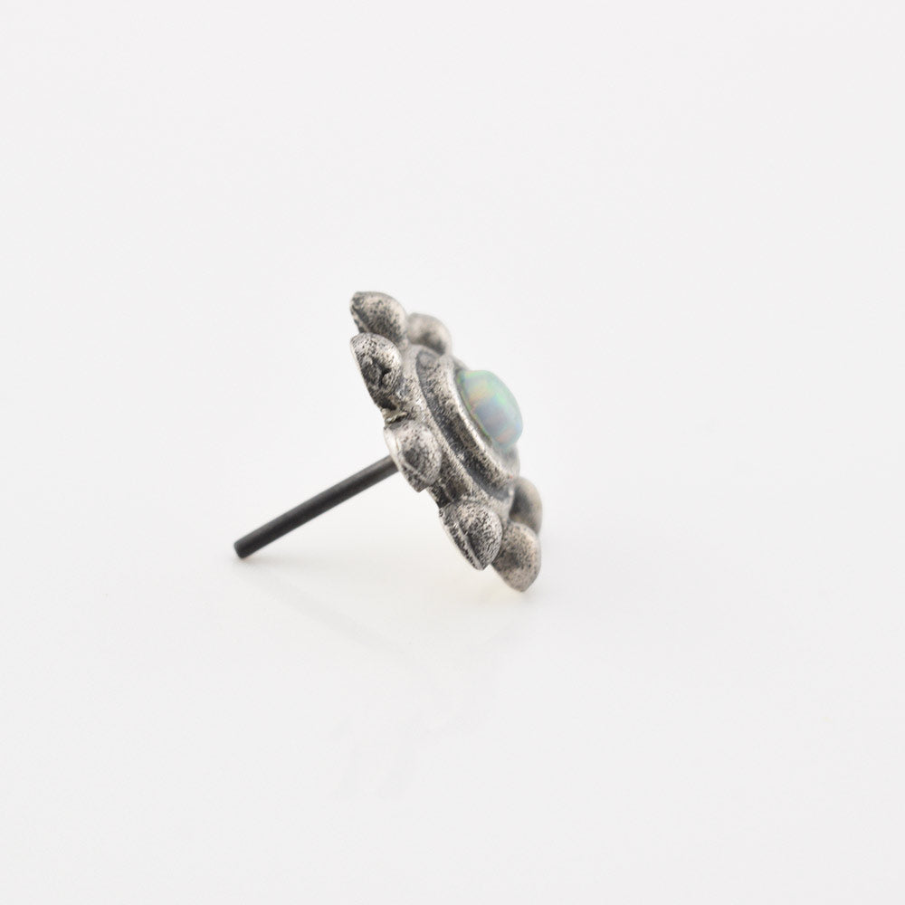 Tribal Opal Flower, Silver Threadless Piercing End