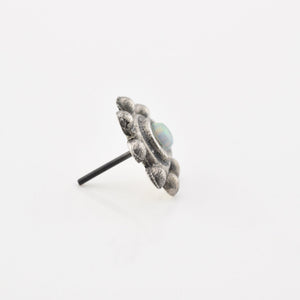 Tribal Opal Flower, Silver Threadless Piercing End