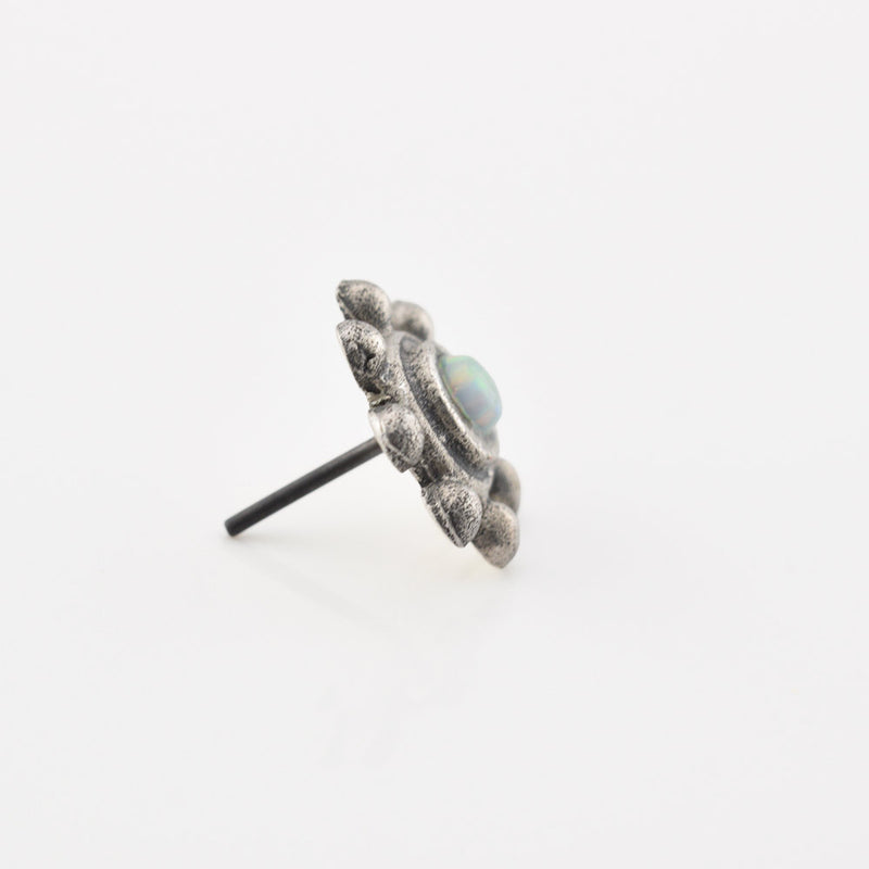 Tribal Opal Flower, Silver Threadless Piercing End