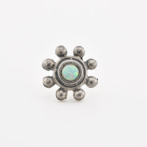 Tribal Opal Flower, Silver Threadless Piercing End