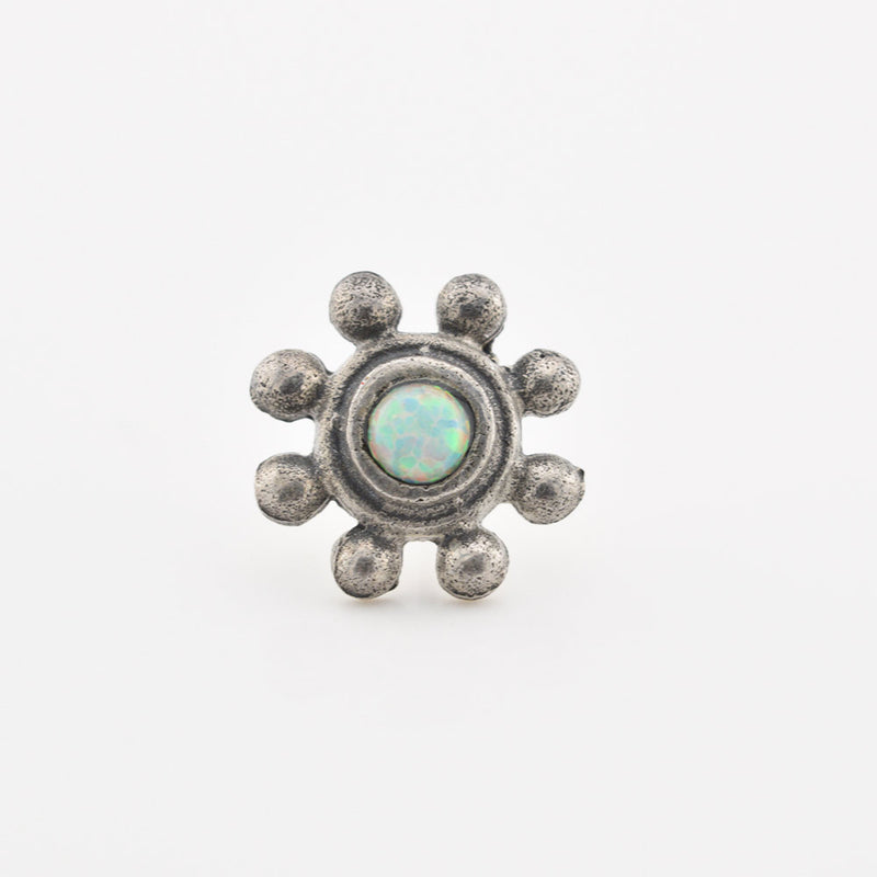Tribal Opal Flower, Silver Threadless Piercing End