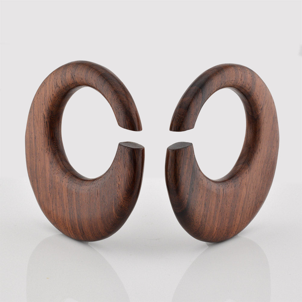 wooden hoop ear hangers on a white background