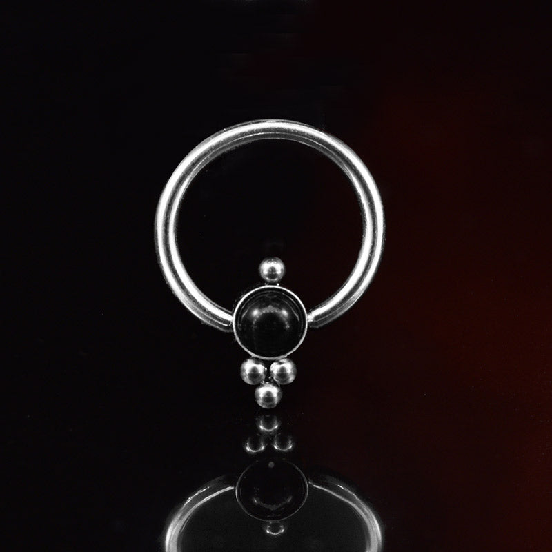BCR Ball Closure Ring with Black Onyx Stone and Tribal Dots