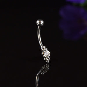 curved barbell with crystal gem perfect for rook, daith, orbital and snug piercings