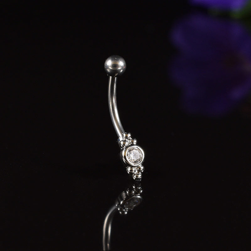 curved barbell with crystal gem perfect for rook, daith, orbital and snug piercings