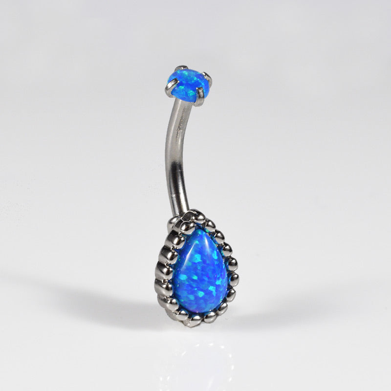curved barbell for piercings blue teardrop opal stone 