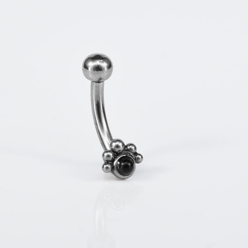 Curved Barbell with Black Onyx Stone and Tribal Dots – Arka