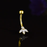 piercing curved bar in gold with clear crystals