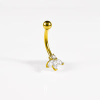 gold curved barbell with clear crystals