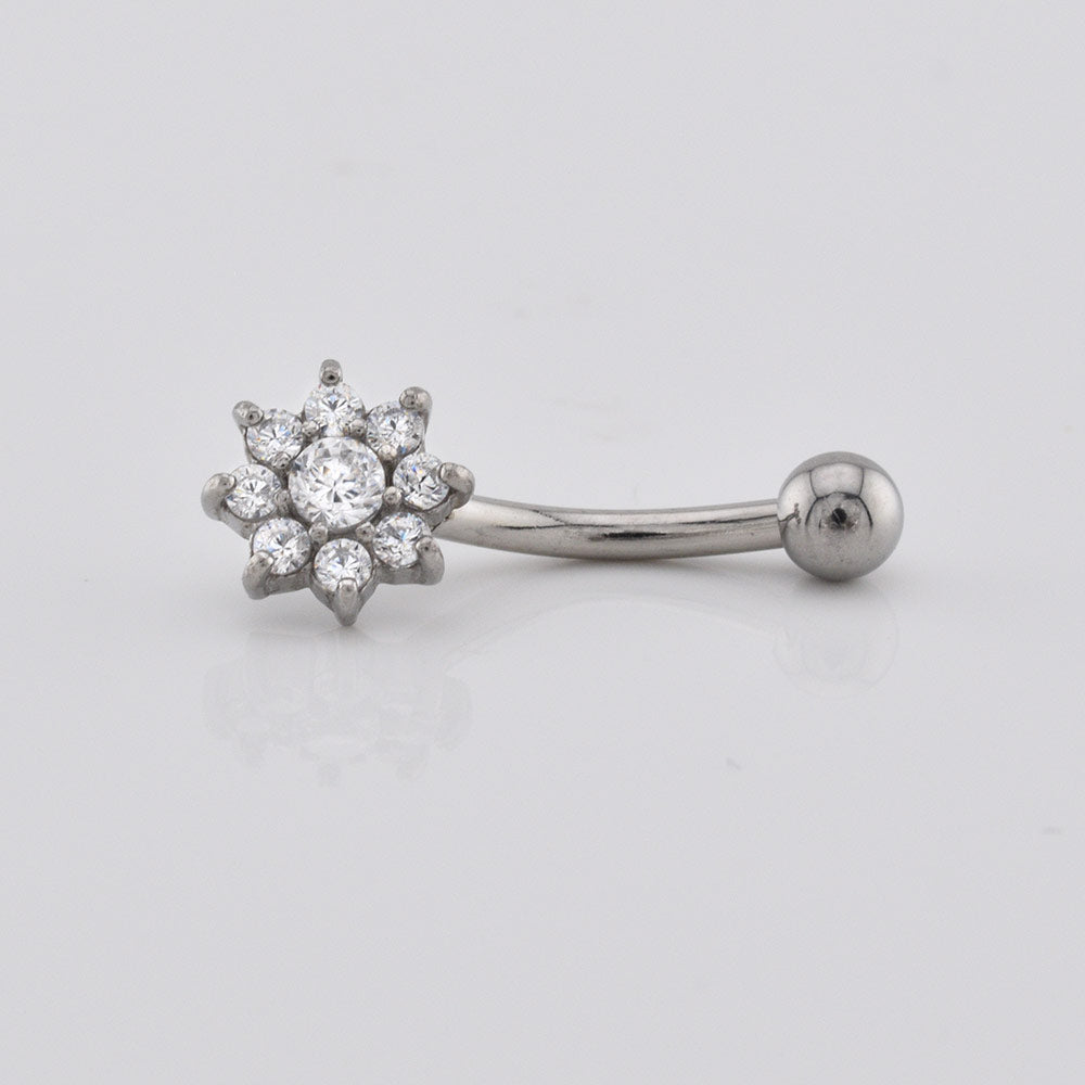 Curved Barbell with CZ Crystal Flower