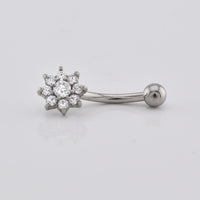 Curved Barbell with CZ Crystal Flower