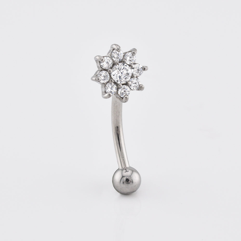 curved barbell with crystal flower design