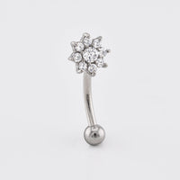 curved barbell with crystal flower design