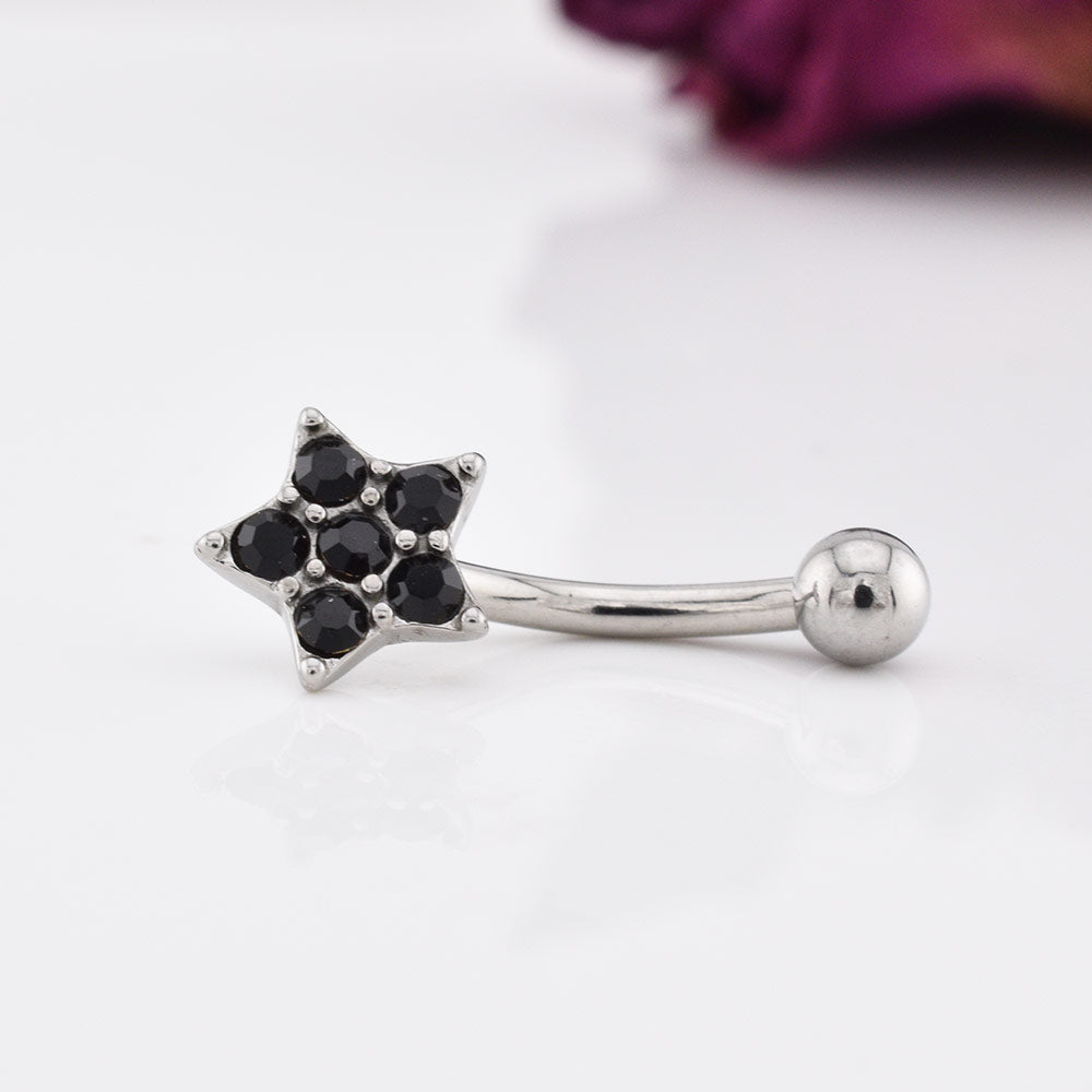 curved barbell with black stones in a star design