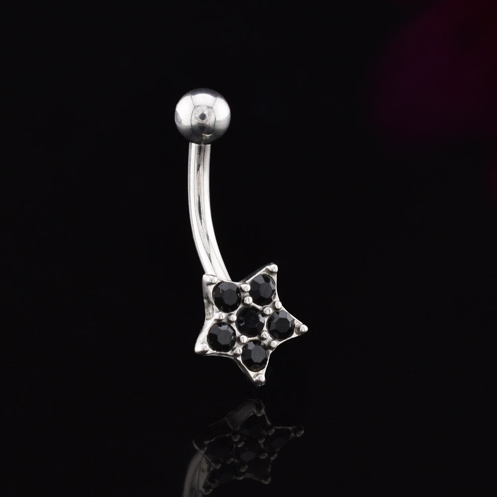 curved barbell with black star design on a black background
