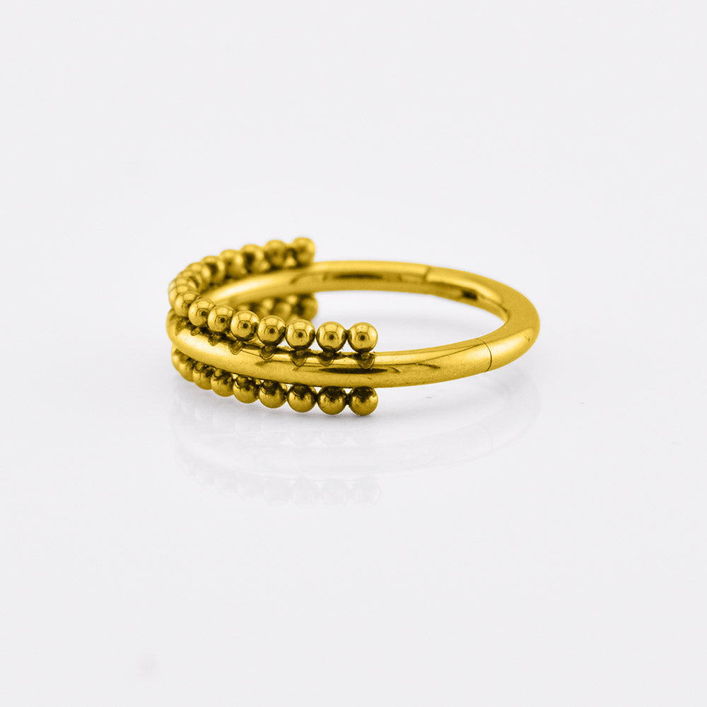 Double Row Tribal Beads Clicker Ring in Gold