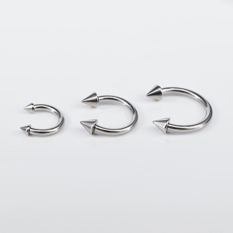 circular barbell with spike ends 1.2mm x 6mm, 8mm and 10mm internally threaded surgical steel