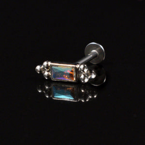 Oblong Rainbow AB Stone Labret with Triple Balls
