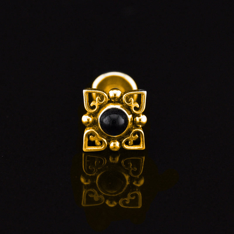 gold filigree labret stud with black onyx stone