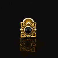 gold filigree labret stud with black onyx stone