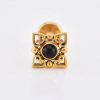 gold tribal labret with black onyx stone and heart mandala filigree