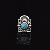 tribal labret with turquoise stone internally threaded surgical steel