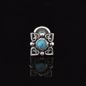 tribal labret with turquoise stone internally threaded surgical steel