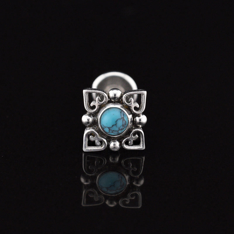 tribal labret with turquoise stone internally threaded surgical steel