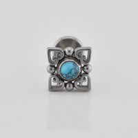 tribal labret with turquopise stone and heart filigree design