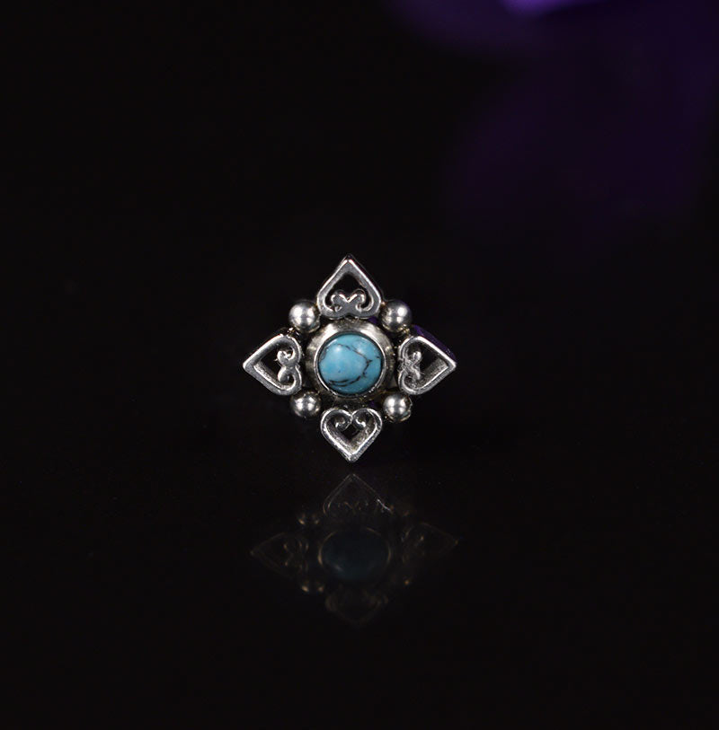 Filigree heart mandala labret with turquoise stone