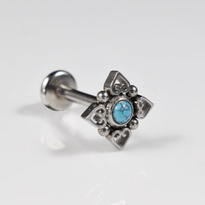 Filigree heart mandala labret with turquoise stone for a variety of ear and body piercings