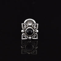 tribal labret black onyx stone and heart filigree design internally threaded 