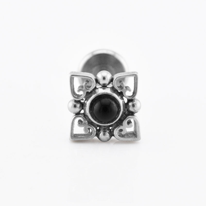 internally threaded filigree labret with black onyx stone