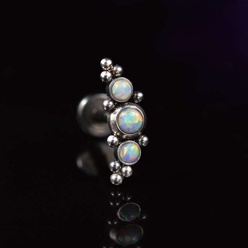 helix earring labret with opal cluster and ornamental beading