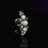 helix earring labret with opal cluster and ornamental beading