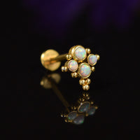 Gold labret with opal cluster ideal for helix piercing
