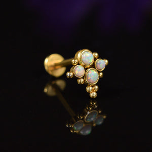 Gold labret with opal cluster ideal for helix piercing