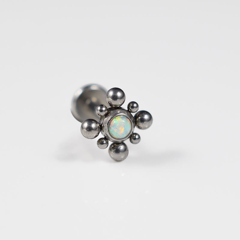 internally threaded labret with opal stone and beading