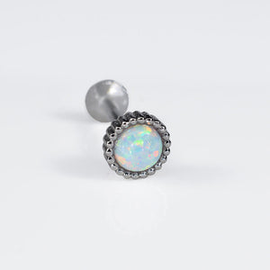 flatback labret with opal stone and tribal dot surround