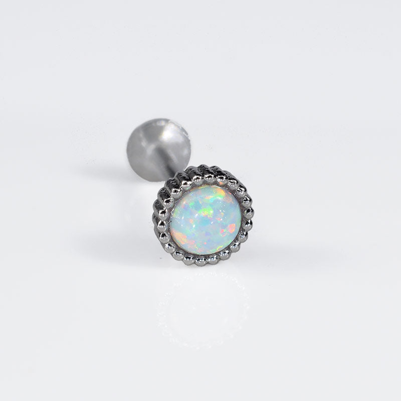 flatback labret with opal stone and tribal dot surround